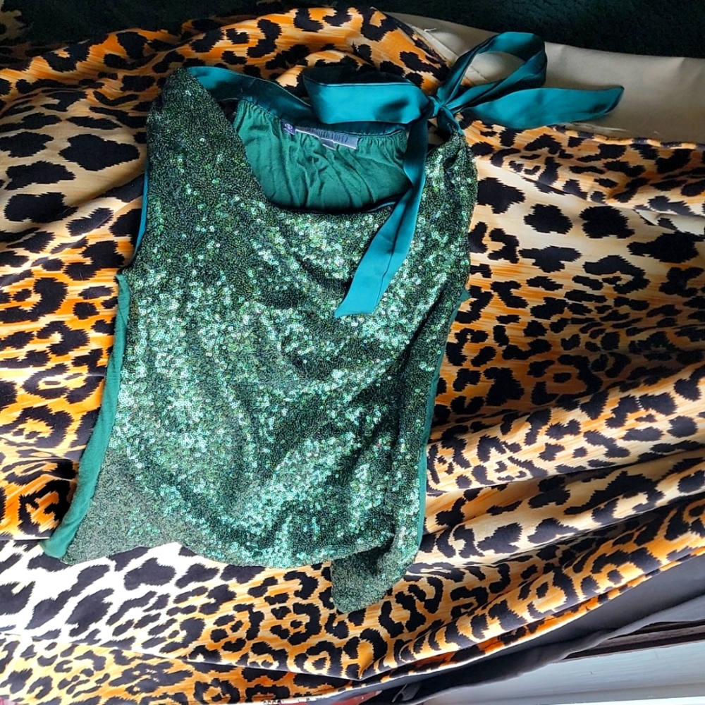 Jennifer lopez top Xtra small, green sequins, tie front